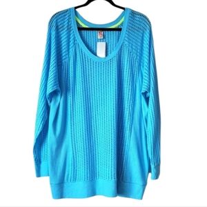 Lane Bryant Livi Blue Mesh Open Weave Long Sleeve Cover-up Top 18/20 NWT